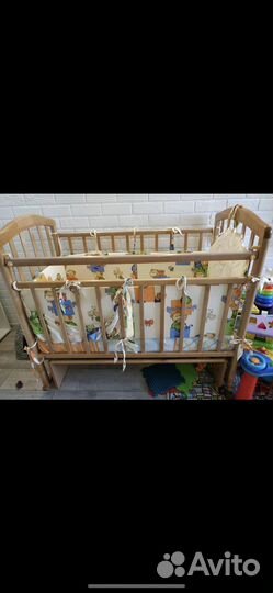 Кроватка+кокосовый матрас+сатиновые бортики