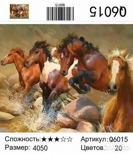 Картина по номерам 40x50 Галоп лошадей по каменист