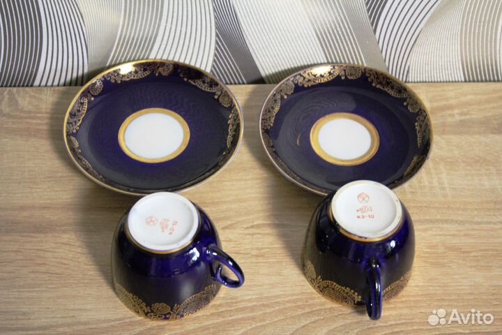 Чайная пара Золотой фриз лфз Кобальт