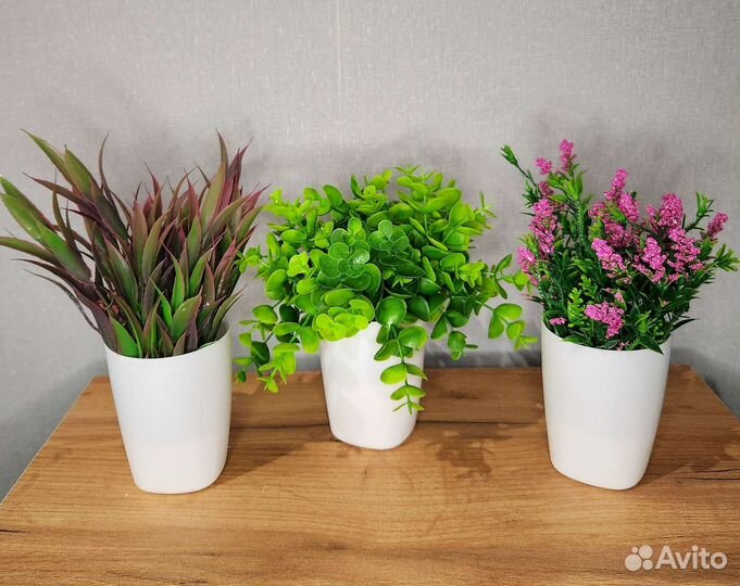 Искусственные цветы растения в горшках для декора