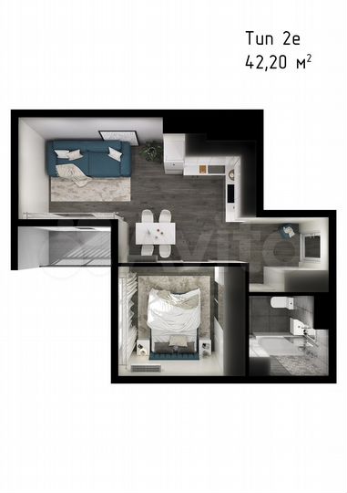 1-к. квартира, 42,2 м², 1/6 эт.