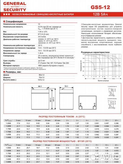 Аккумуляторы General Security GS 5-12 (12v 5 ah )