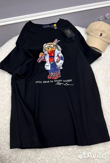 Черная широкая футболка polo bear ralph