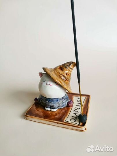Керамический кот фигурка. Подставка для благовоний