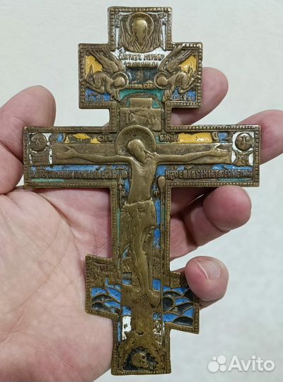 Крест 5 эмалей. Начало 19 в. Оригинал. 17*11 см