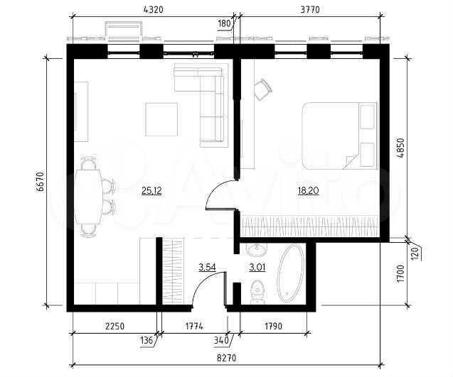 1-к. квартира, 50,6 м², 17/19 эт.