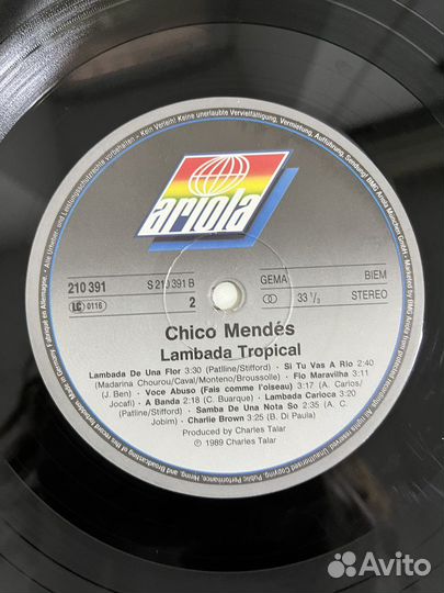 Lambada Tropical-Chico Mendes 1989 винил