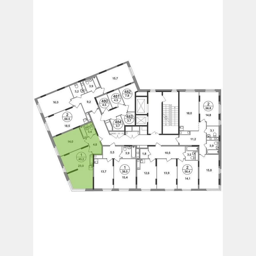 1-к. квартира, 45,2 м², 15/17 эт.