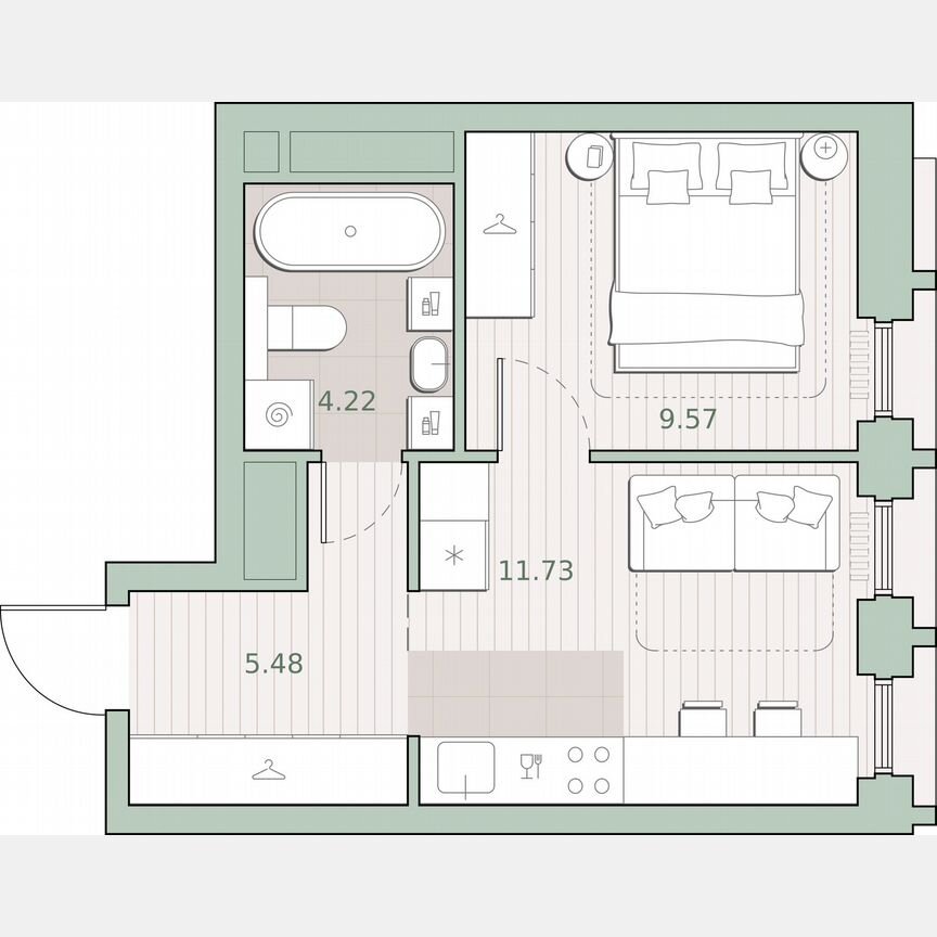 1-к. квартира, 31 м², 28/44 эт.