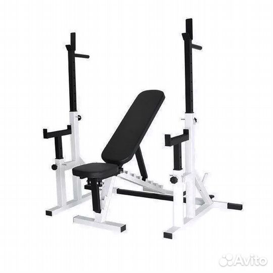 Стойка со страховкой + скамья жима комплект белый