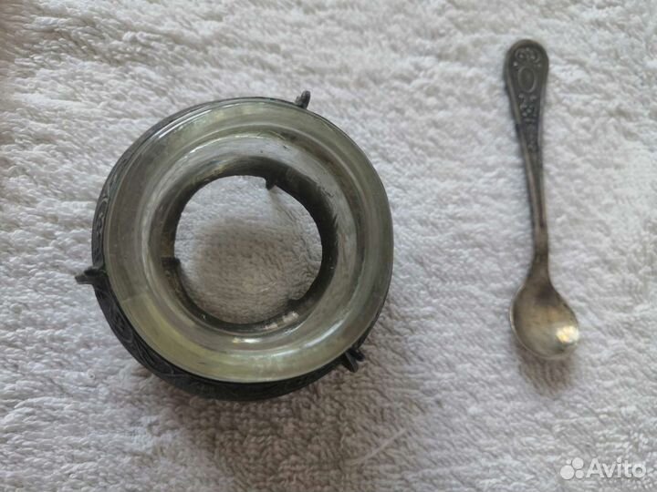 Солонка с ложечкой мельхиор СССР