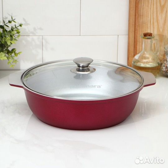 Кастрюля-жаровня, 3 л, стеклянная крышка, с декора