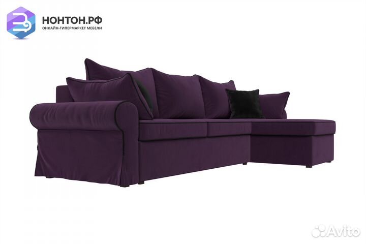 Диван угловой еврокнижка Элис велюр фиолетовый