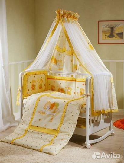 Комплект в кроватку: бортики,балдахин, 2 кпб