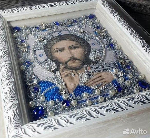 Господь в серебре и золоте.Хрусталь,бусины,бисер