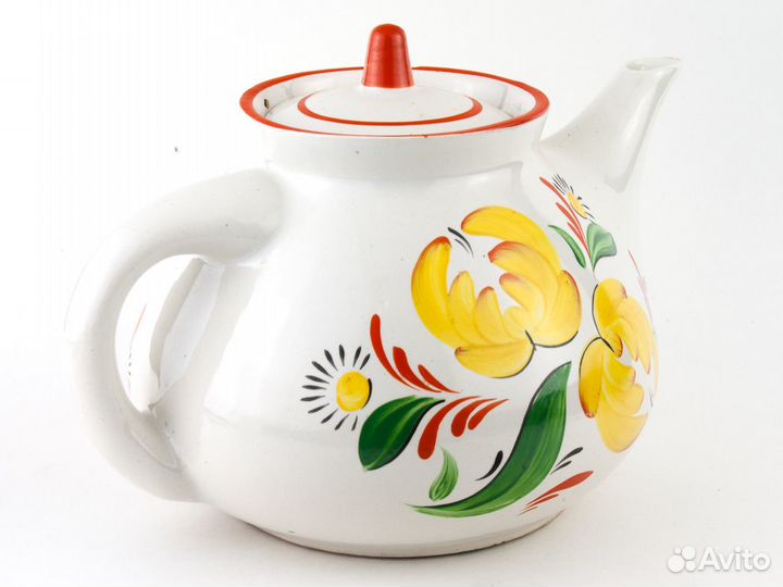 Большой чайник керамика СССР цветочный орнамент