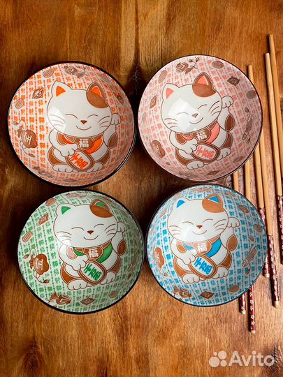 Керамический столовый набор тарелок 4 шт котик