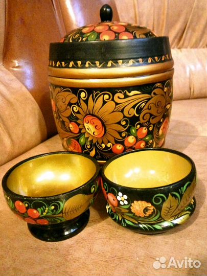 Набор: Бочонок и 2 чашечки, хохлома, ручн работа