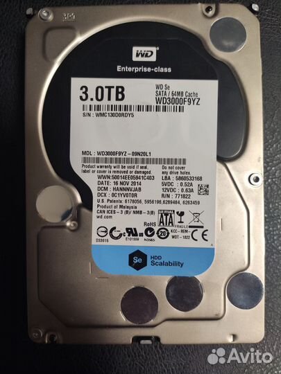 WD Enterprise 3 Tb Маленький пробег не китай