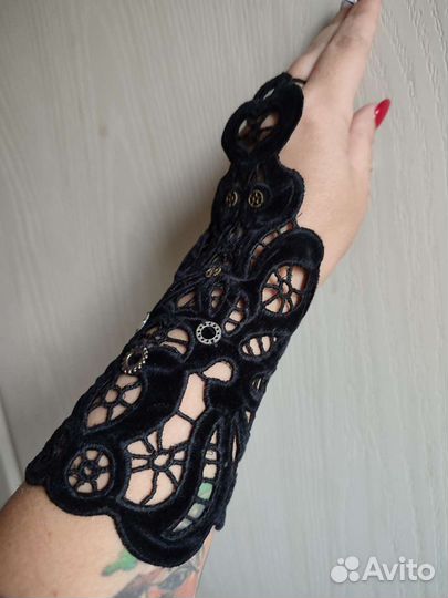 Браслет велюр стимпанк,готик,квест аксессуар