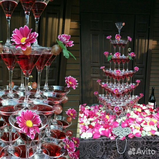 Пирамида из бокалов шампанского, кофе бар, пунш