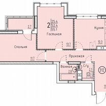 Своб. планировка, 55,1 м², 3/25 эт.