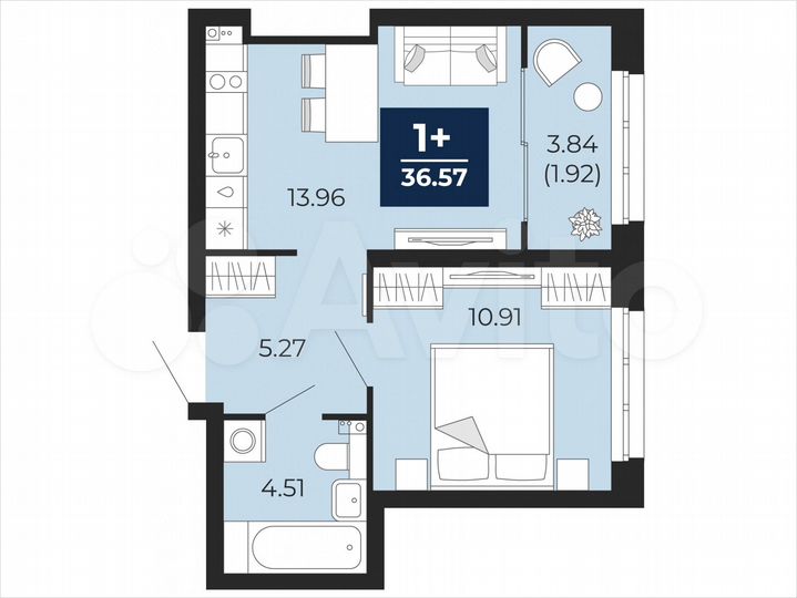 1-к. квартира, 36,6 м², 21/22 эт.