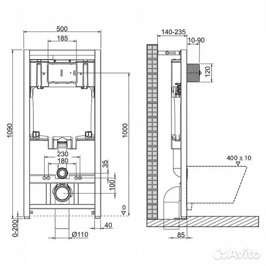 Инсталляция для подвесного унитаза BelBagno с клав