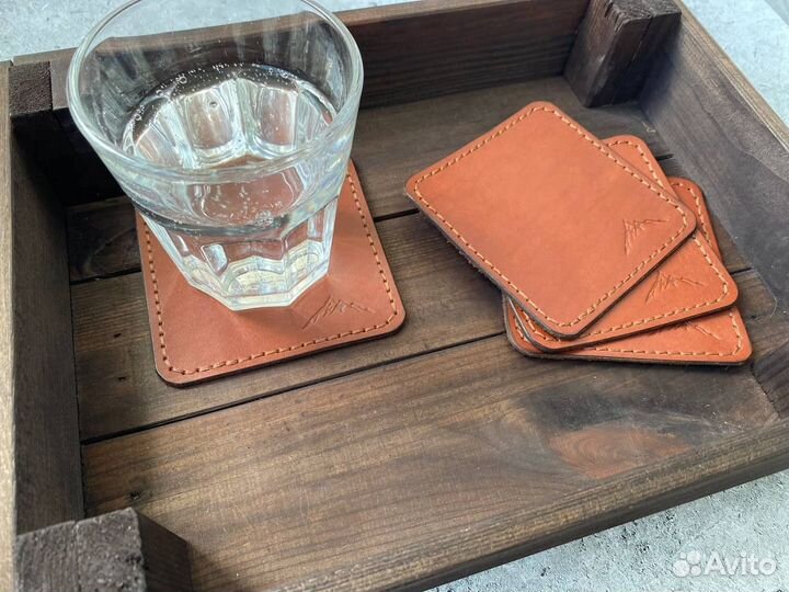 Подставки под бокалы из коричневой юфти (4 шт)