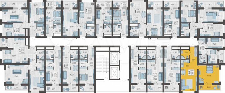 2-к. квартира, 42,8 м², 6/19 эт.