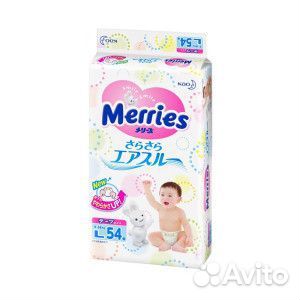 Подгузники merries L (9-14кг) 54шт