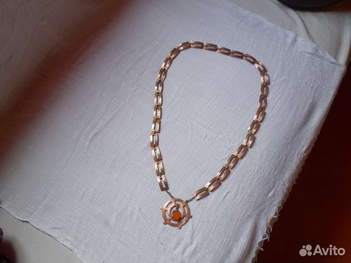 Медное колье с янтарем старинное лечебное