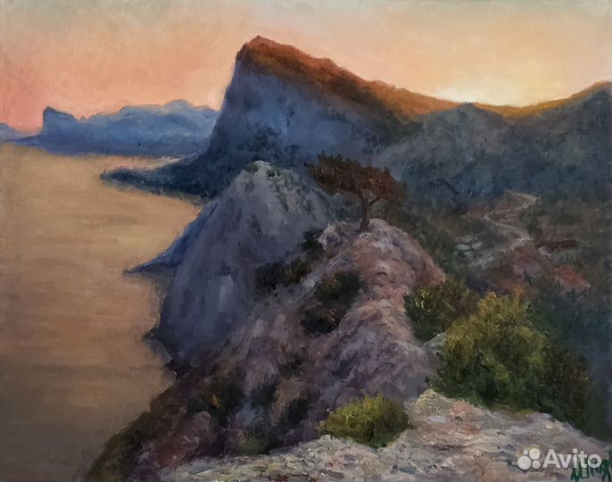 Картина маслом на холсте Крымский пейзаж Закат
