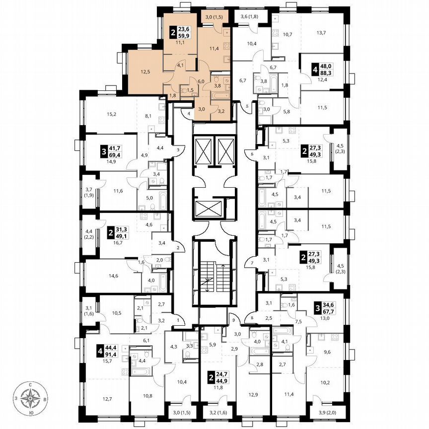 2-к. квартира, 59,9 м², 24/25 эт.