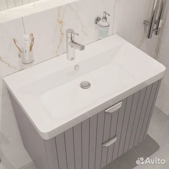 Тумба с раковиной stworki Ларвик 80 серая матовая