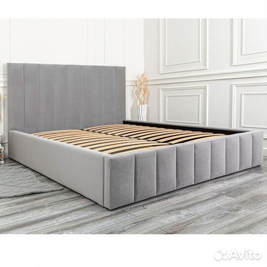 Кровать 160х200 серый велюр Богема