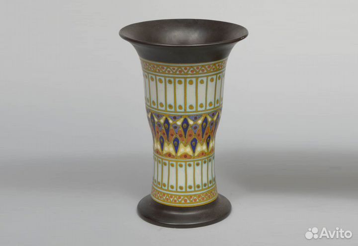 Антикварная полихромная глиняная ваза 1900г, 27 см