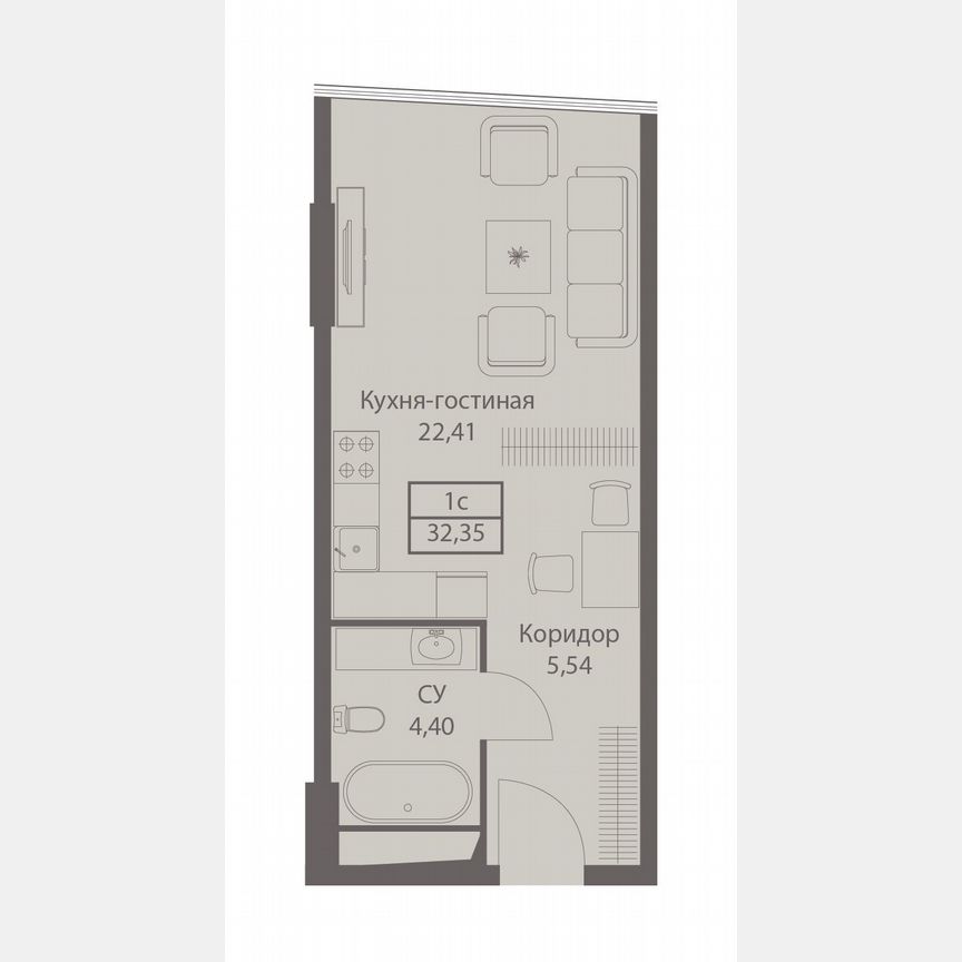 Апартаменты-студия, 32,4 м², 4/20 эт.