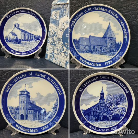 Тарелки голубые,рождественский фарфор