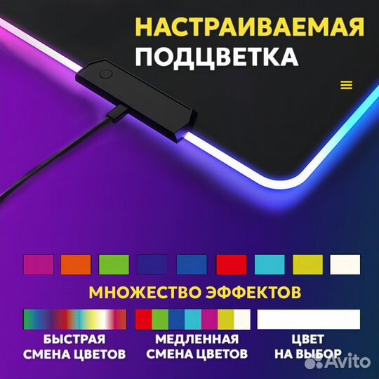 RGB Коврик для мыши 900x400. Черного цвета. Новые