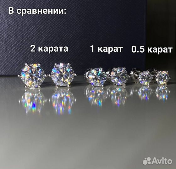 Серьги с бриллиантами муассанитами 2 карата серебр