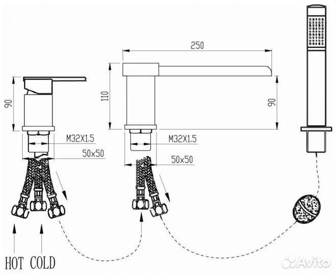 Смеситель на борт ванны Groсenberg GB6008-2 Хром