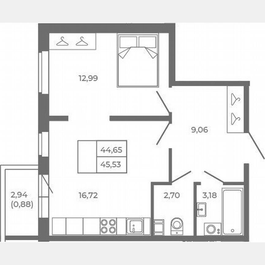 2-к. квартира, 44,7 м², 1/4 эт.