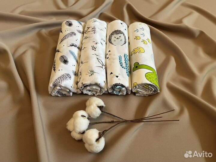 Муслиновые пеленки новые набор 4 шт