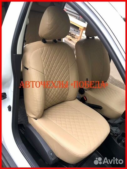 Чехлы Nissan Almera g11 g15 из экокожи бежевые Ром