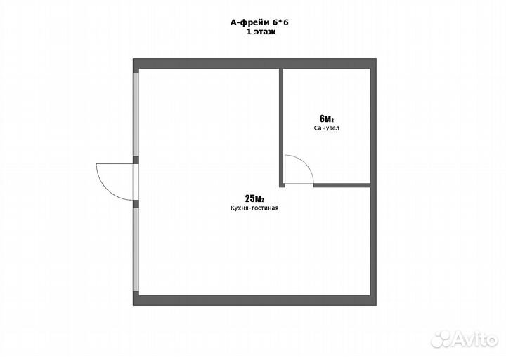 А фрейм с аттиковой стеной (каркас) (A-frame) 6*6