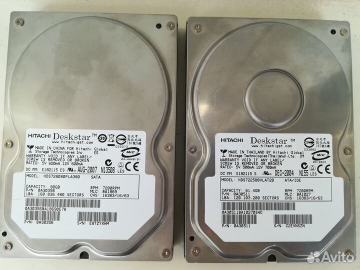 HDD Hitachi 80 Gb подключение SATA