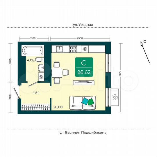 Квартира-студия, 28,6 м², 10/17 эт.