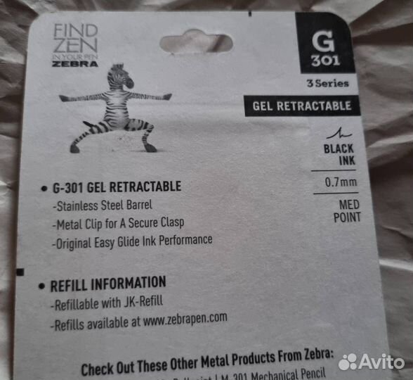 Гель ручка Zebra Pen G-301 ориг. металл