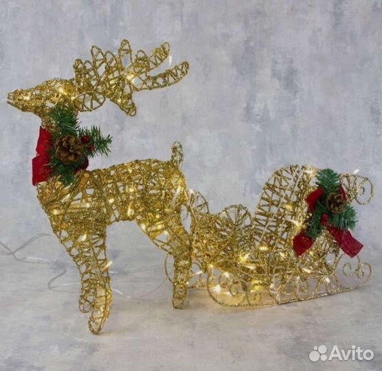 Олень с санями светодиодный
